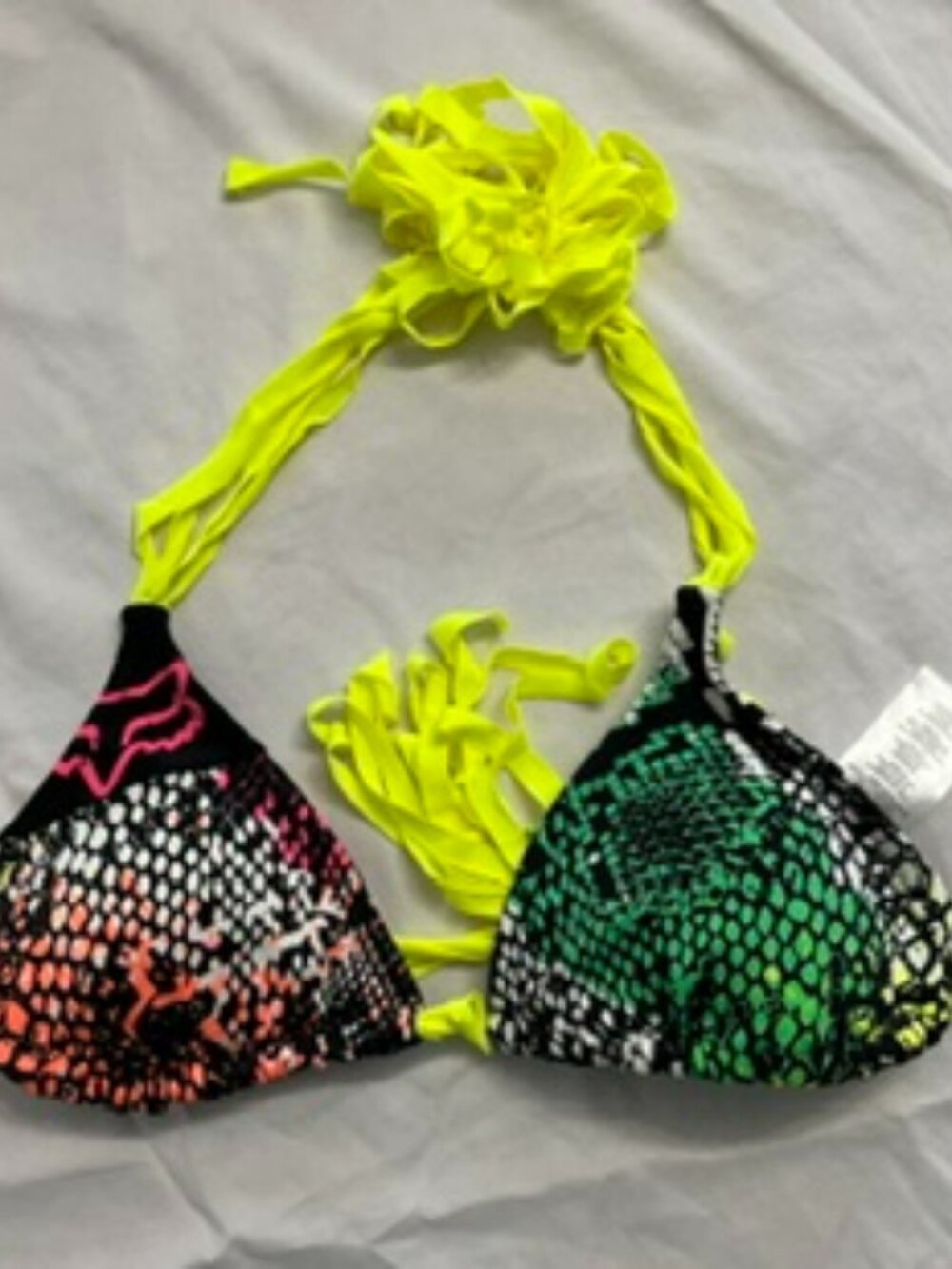 FOX Racing Multi-String Tie Triangle Bikini Top with Reptile Print | Medium